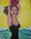 ---Frau am See mit Wasserball - Beate Weinstein - Acryl auf Pappe - Portrait-Frauen-See - PopArt