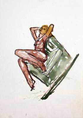 Zeichnung Nude 22 (Aquarellpapier, Tusche, 24x34)  - Wolfgang Bretschneider - Array auf Array - Array - Array