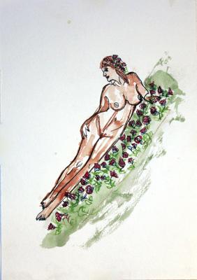 Zeichnung Nude 25 (Aquarellpapier, Tusche, 24x34)  - Wolfgang Bretschneider - Array auf Array - Array - Array