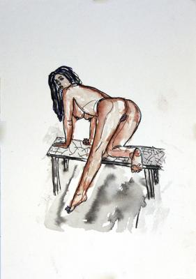 Zeichnung Nude 29 (Aquarellpapier, Tusche, 24x34)  - Wolfgang Bretschneider - Array auf Array - Array - Array