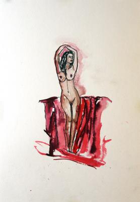 Zeichnung Nude 36 (Aquarellpapier, Tusche, 24x34)  - Wolfgang Bretschneider - Array auf Array - Array - Array