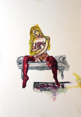 Zeichnung Nude 38 (Aquarellpapier, Tusche, 24x34)  - Wolfgang Bretschneider - Array auf Array - Array - Array